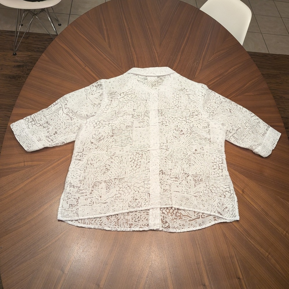 White Stag Blouse Womens White Excellent Short Sleeve Burnout Button Up 16W